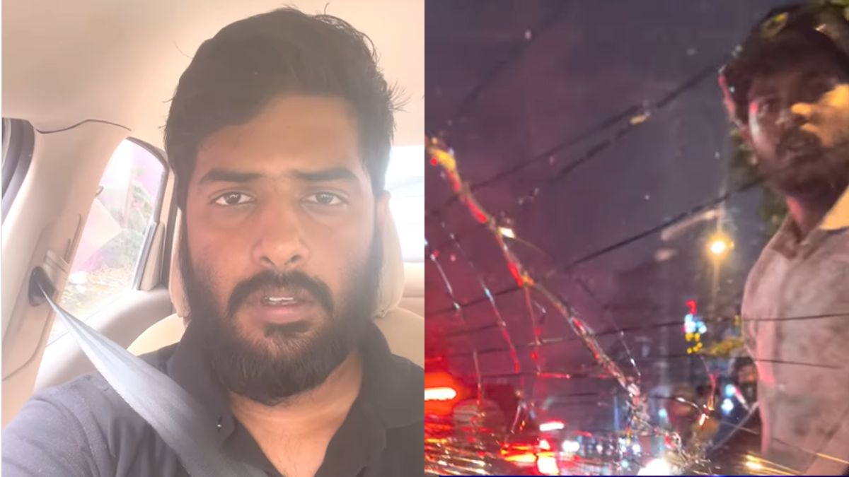 Bengaluru Horror Angry Biker Breaks Car's Windshield Amid Traffic In